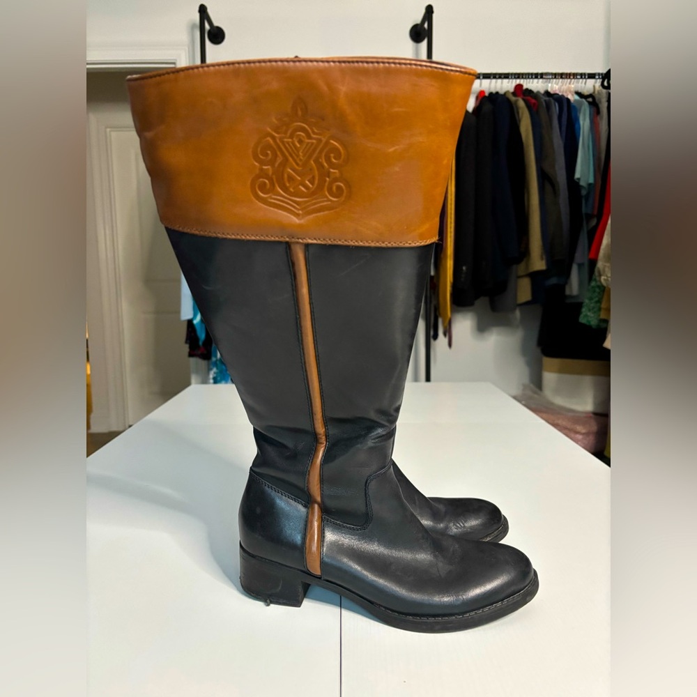 Franco Sarto Black & Brown Wide Calf Knee High Boot Size 8M